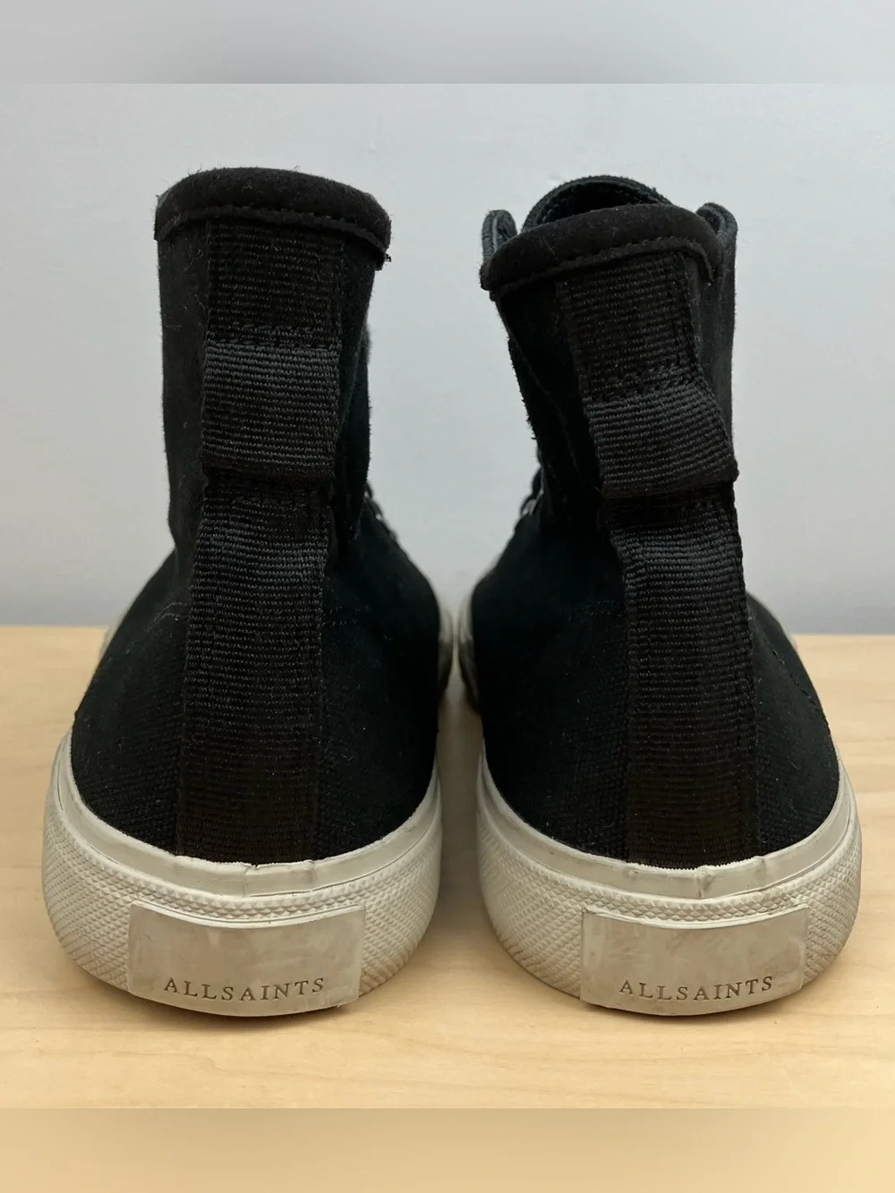 Allsaints Men’s Size 42 / 9.0 Dumont Black Canvas High Top Shoes Lace Up
